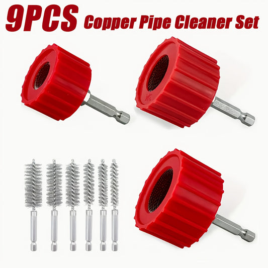 9pcs Set 1/2" 3/4" 1" Copper Pipe Cleaner for Drill