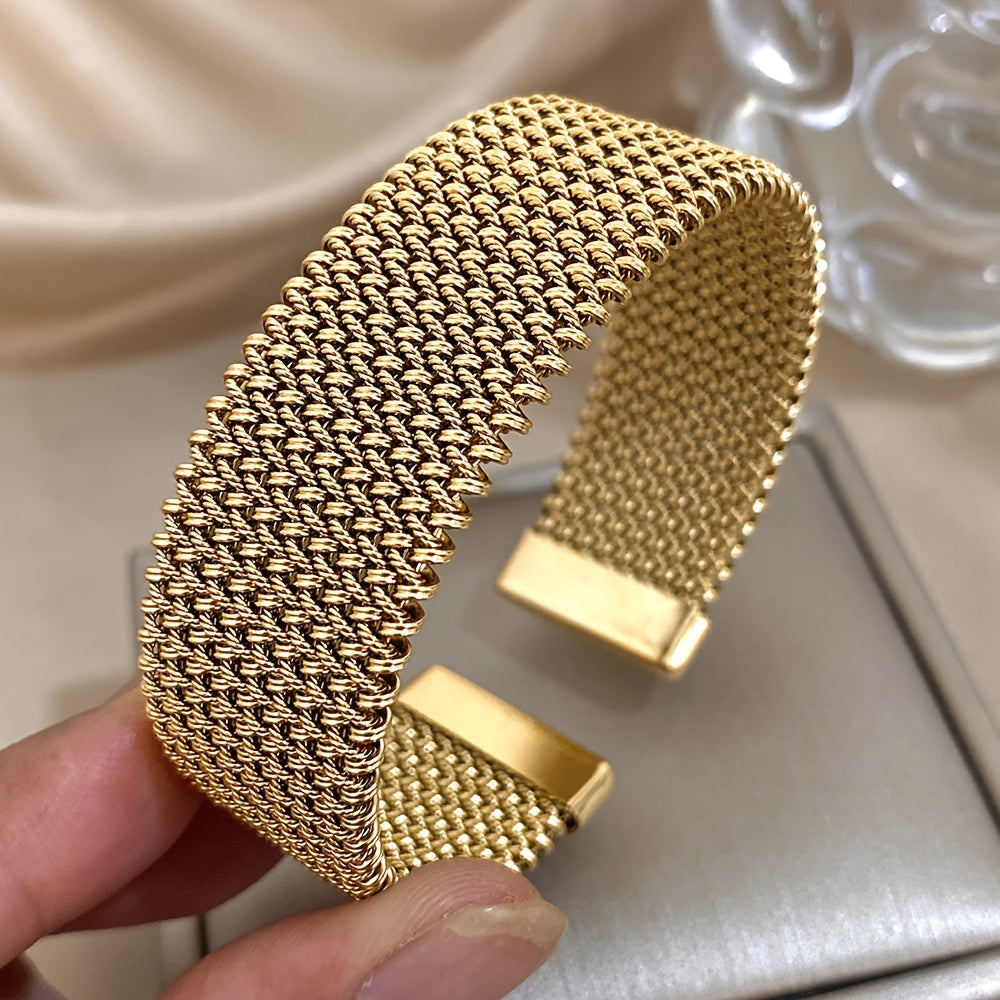 Vintage Stainless Steel Braided Mesh Open Bracelet