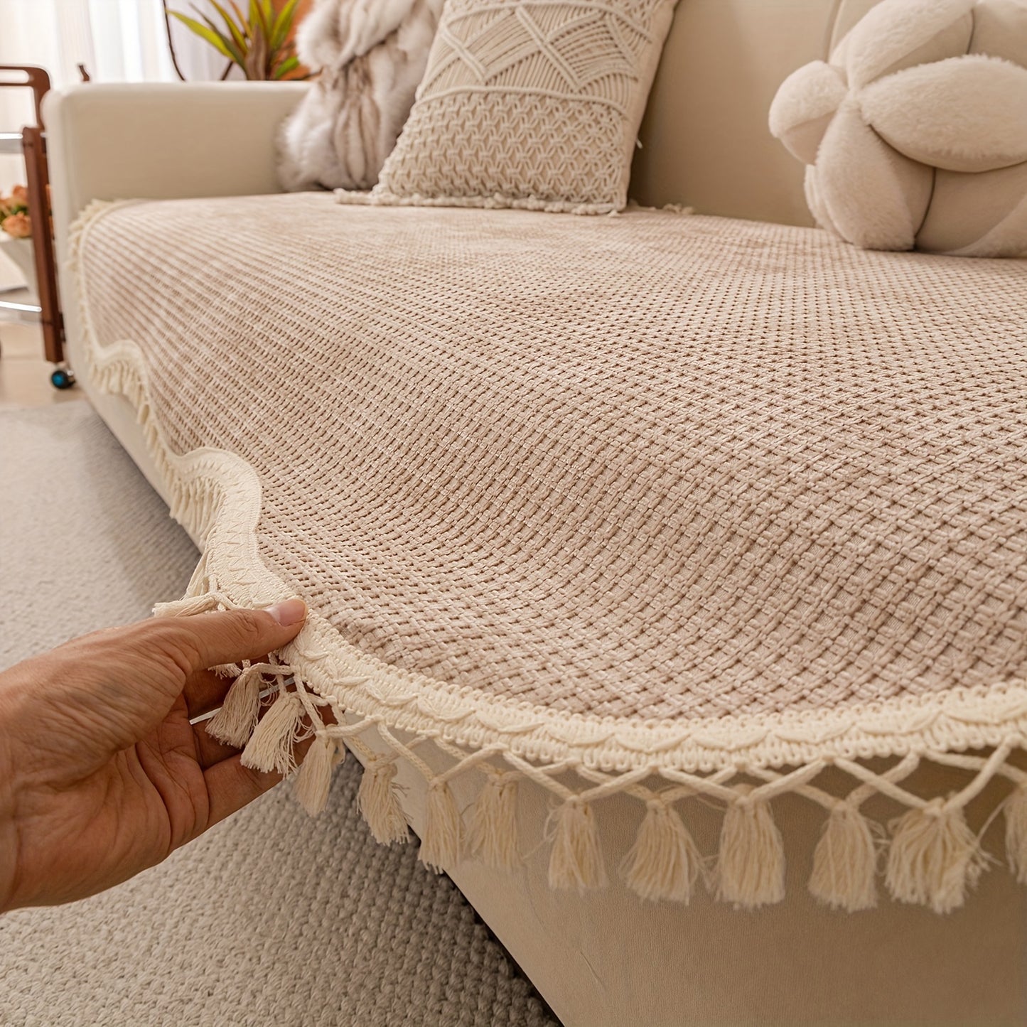 Classic Style Chenille Sofa Cover with Tassels