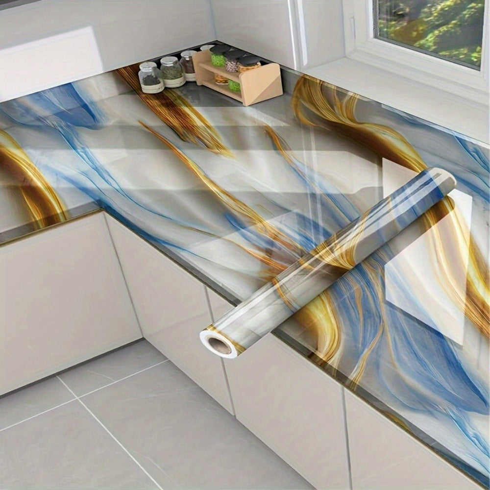 Waterproof Blue Marble Pattern Self-Adhesive Sticker