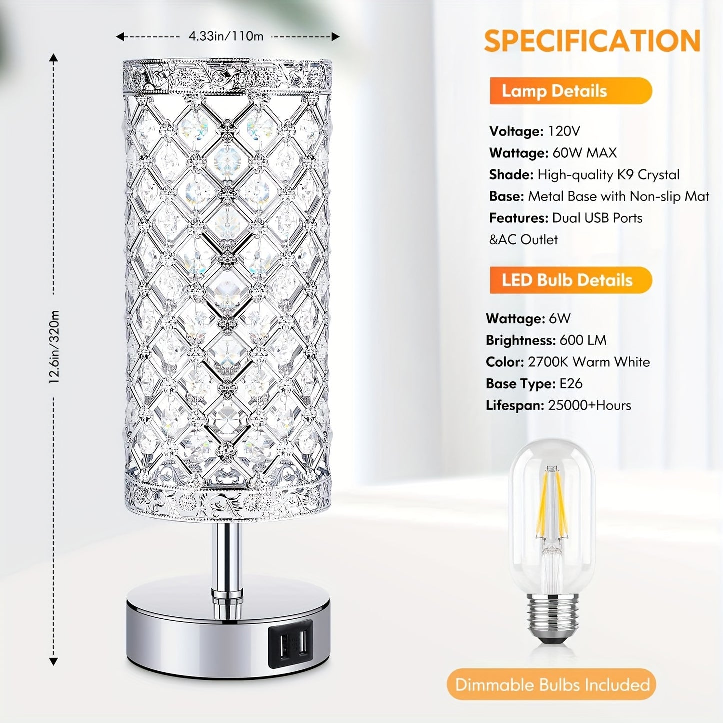 1 Pack Touch Control Crystal Table Lamp