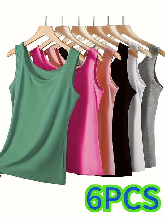 Summer Simple 6pcs Women's Strap Tank Tops