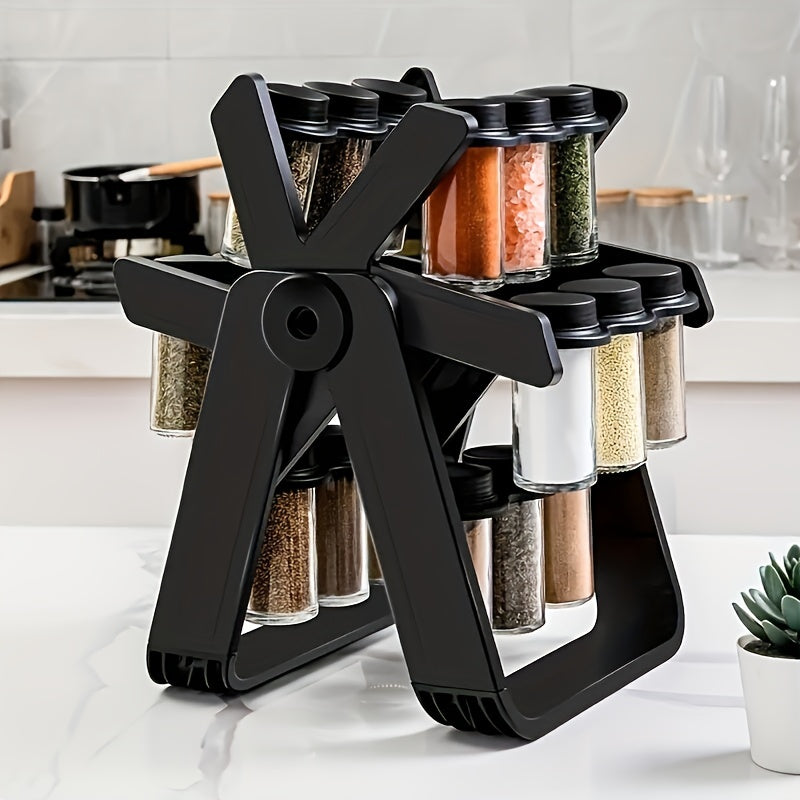 18 spice jars with a 360° rotating spice rack