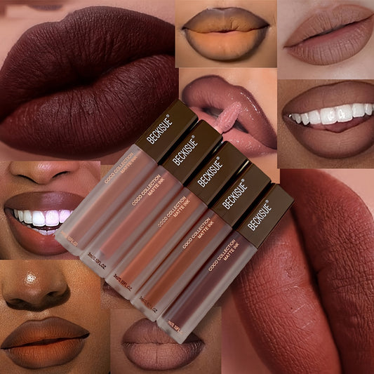 Coffee Color Matte Velvet Lipstick Set 5pcs