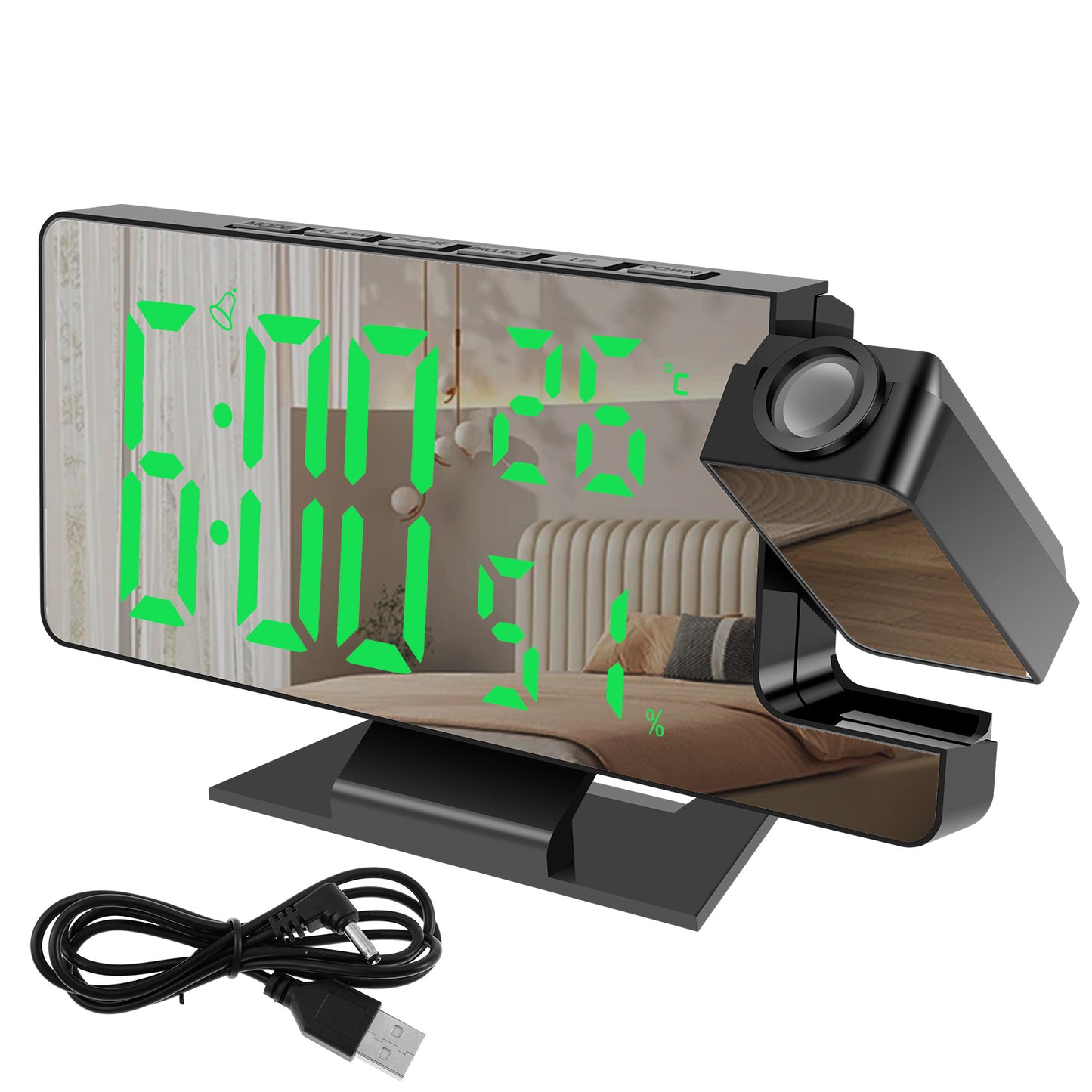 [Rotatable Mirror Projection Clock] 4 Level Dimmable Projection Alarm Clock