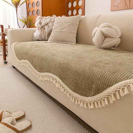 Classic Style Chenille Sofa Cover with Tassels