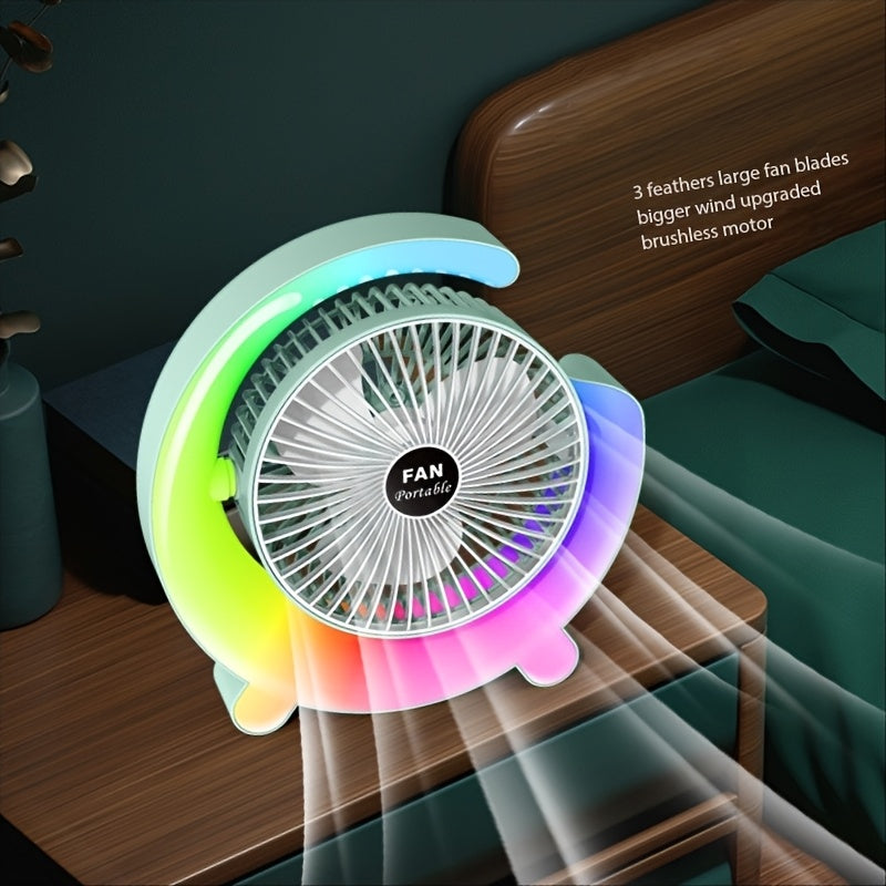 USB Desk Fan with LED Lighting - Quiet Portable Desktop Cooler