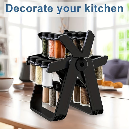 18 spice jars with a 360° rotating spice rack