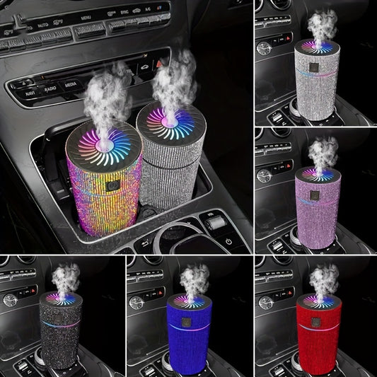 Deluxe Rhinestone Car Diffuser Humidifier, LED Light Aromatherapy Air Freshener
