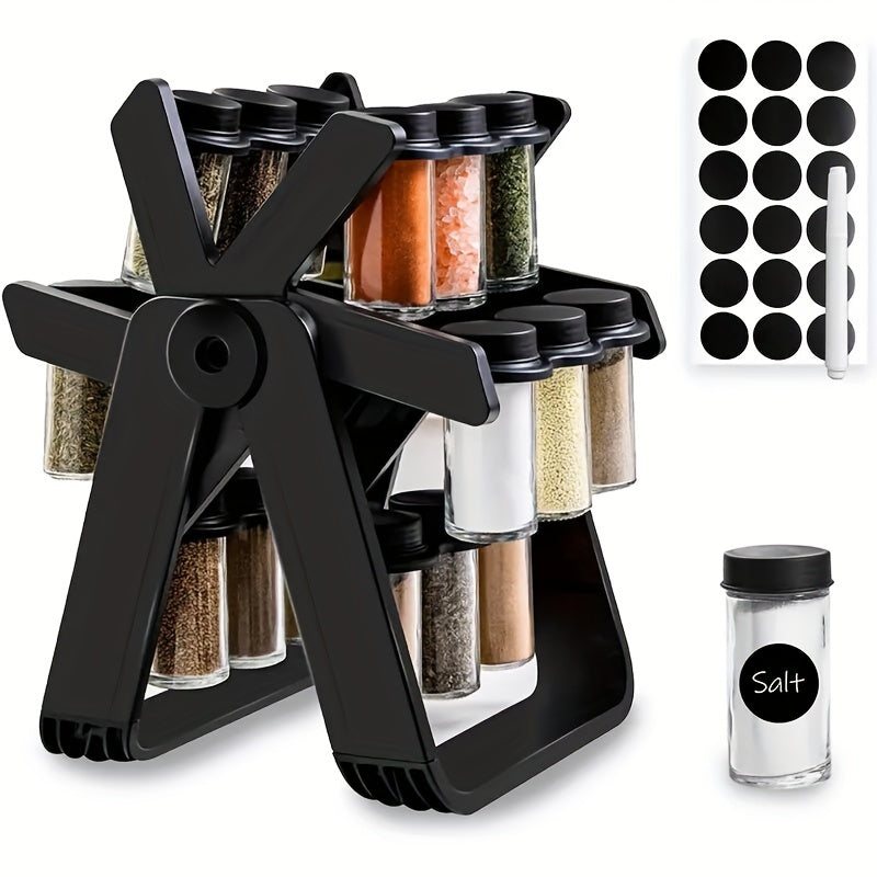 18 spice jars with a 360° rotating spice rack