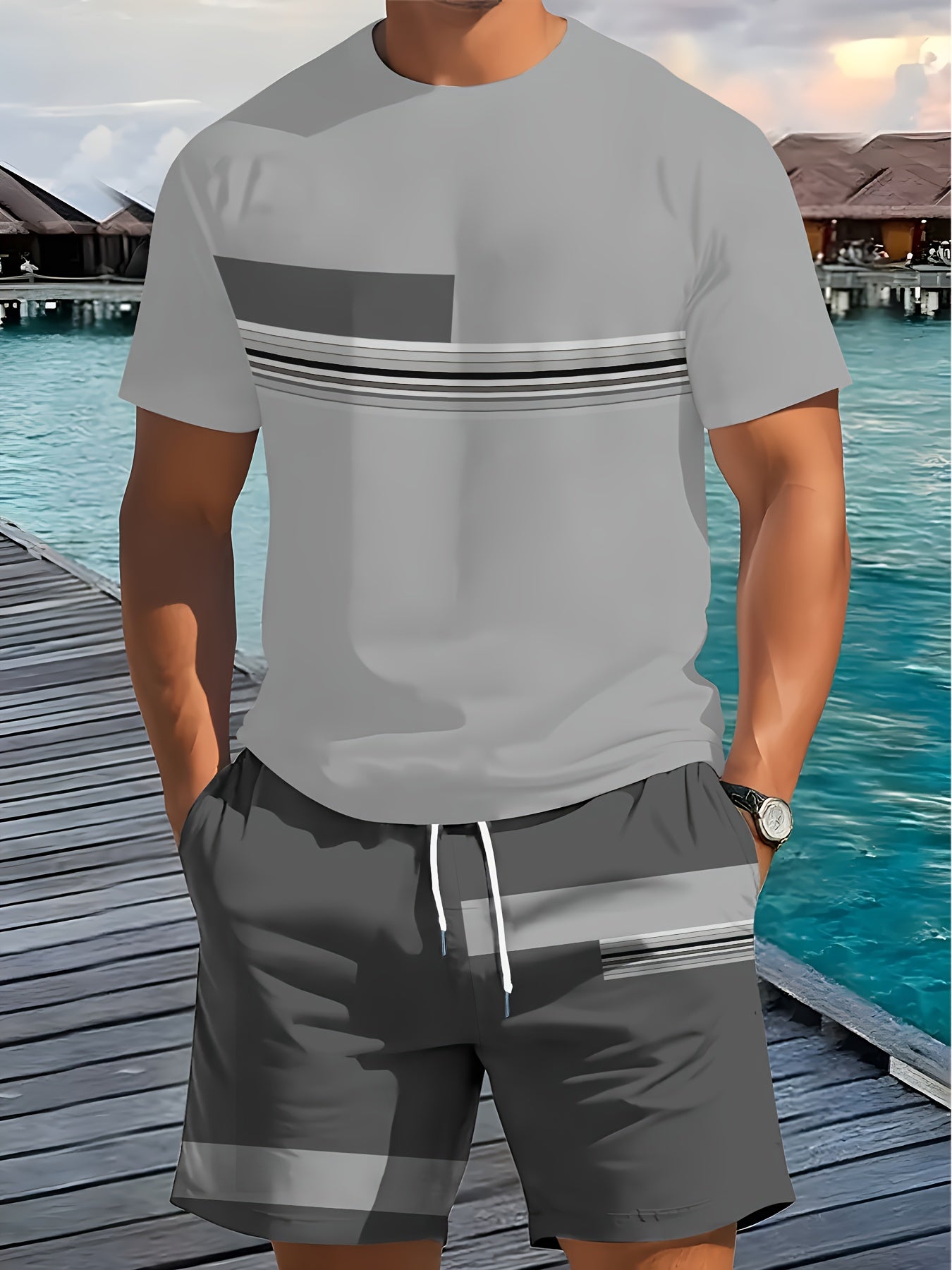 Men's Casual 3D Print T-Shirt & Shorts Set