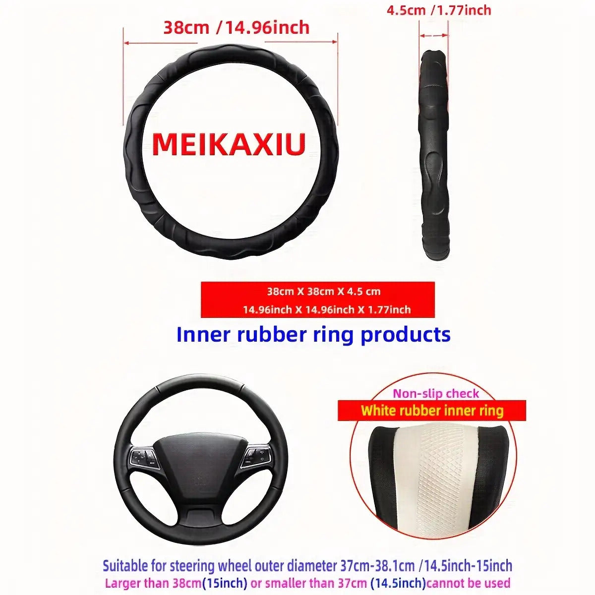 1  PU Leather Textured 3D Design Sports Car Steering Wheel Cover