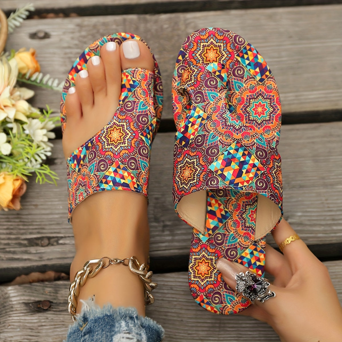 Women's bohemian Floral Pattern Slippers Sandals