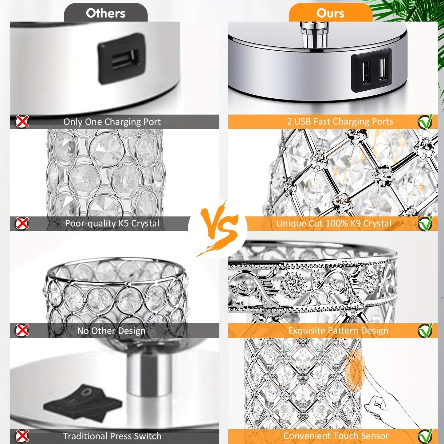 1 Pack Touch Control Crystal Table Lamp
