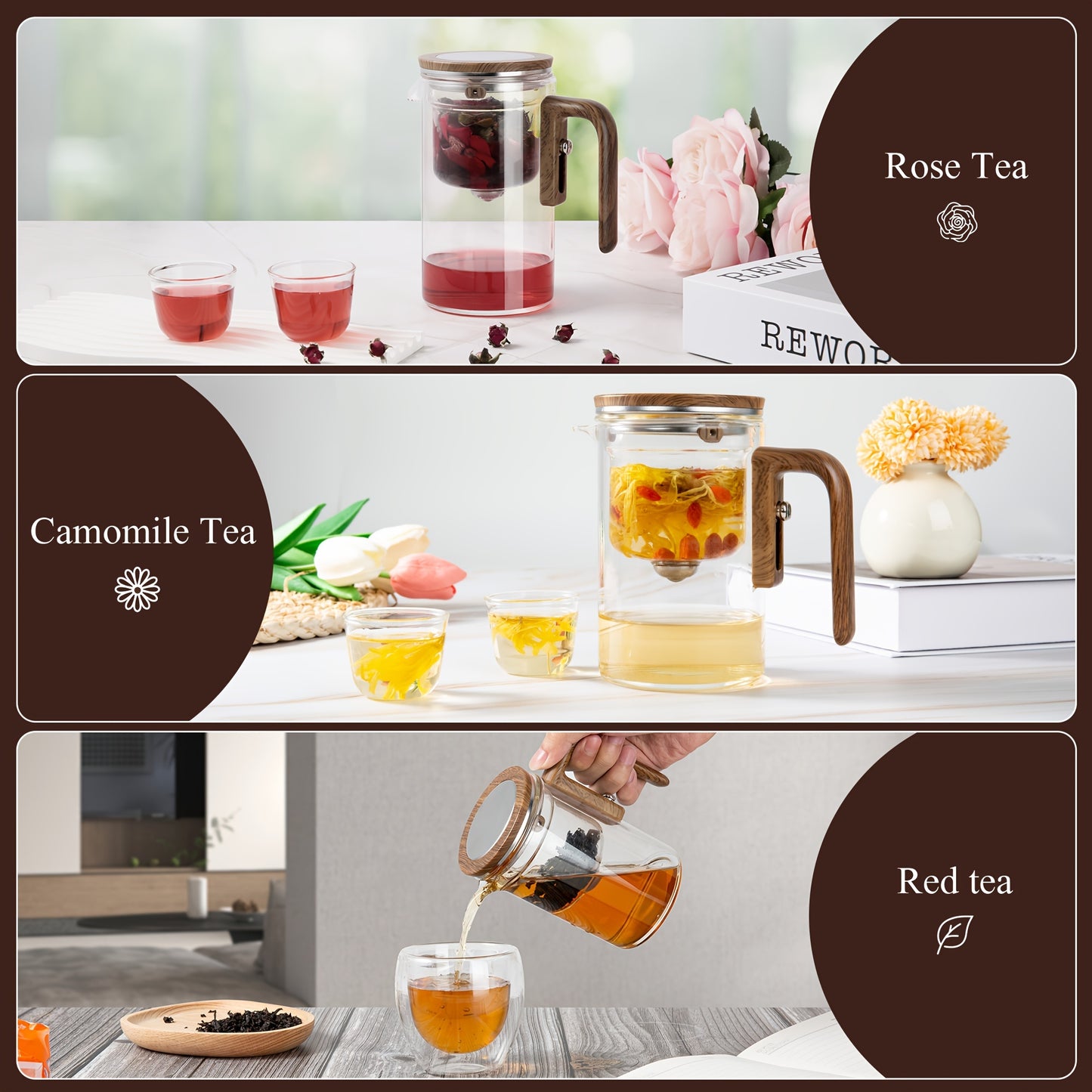 Water Separation Glass Teapot With Wooden Handle