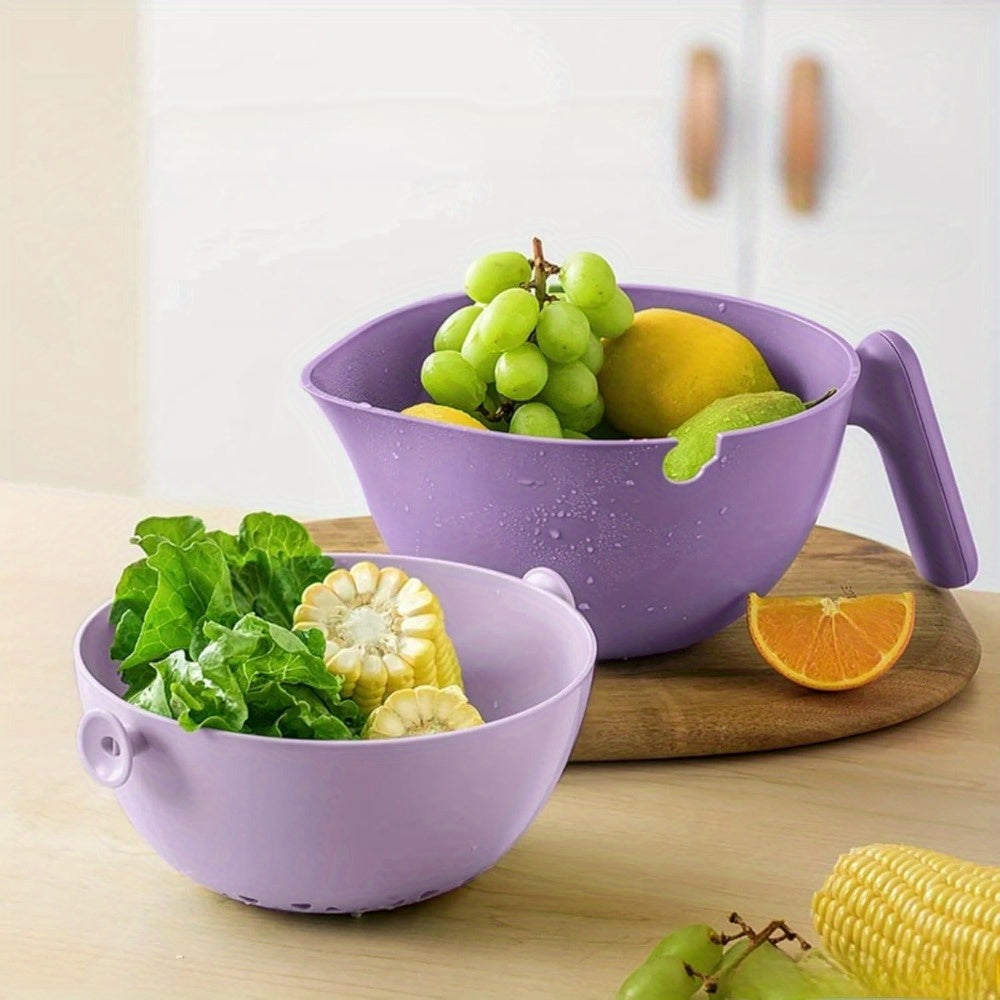 2-in-1 Lilac Purple Kitchen Colander & Strainer - Rotating Washing Basket