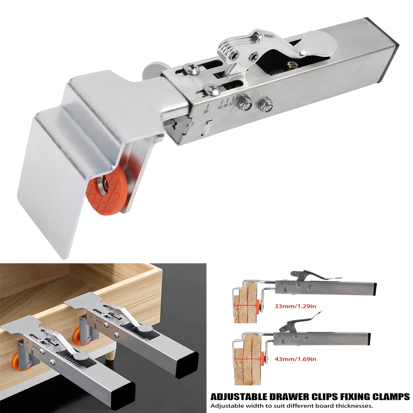 Durable 1pc Adjustable Metal Drawer Clamp with Telescopic Panel Holder