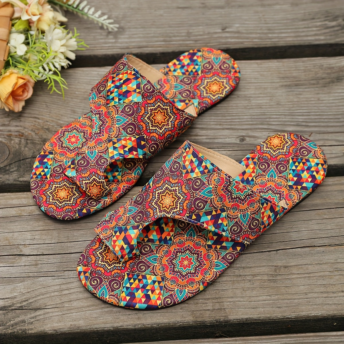 Women's bohemian Floral Pattern Slippers Sandals