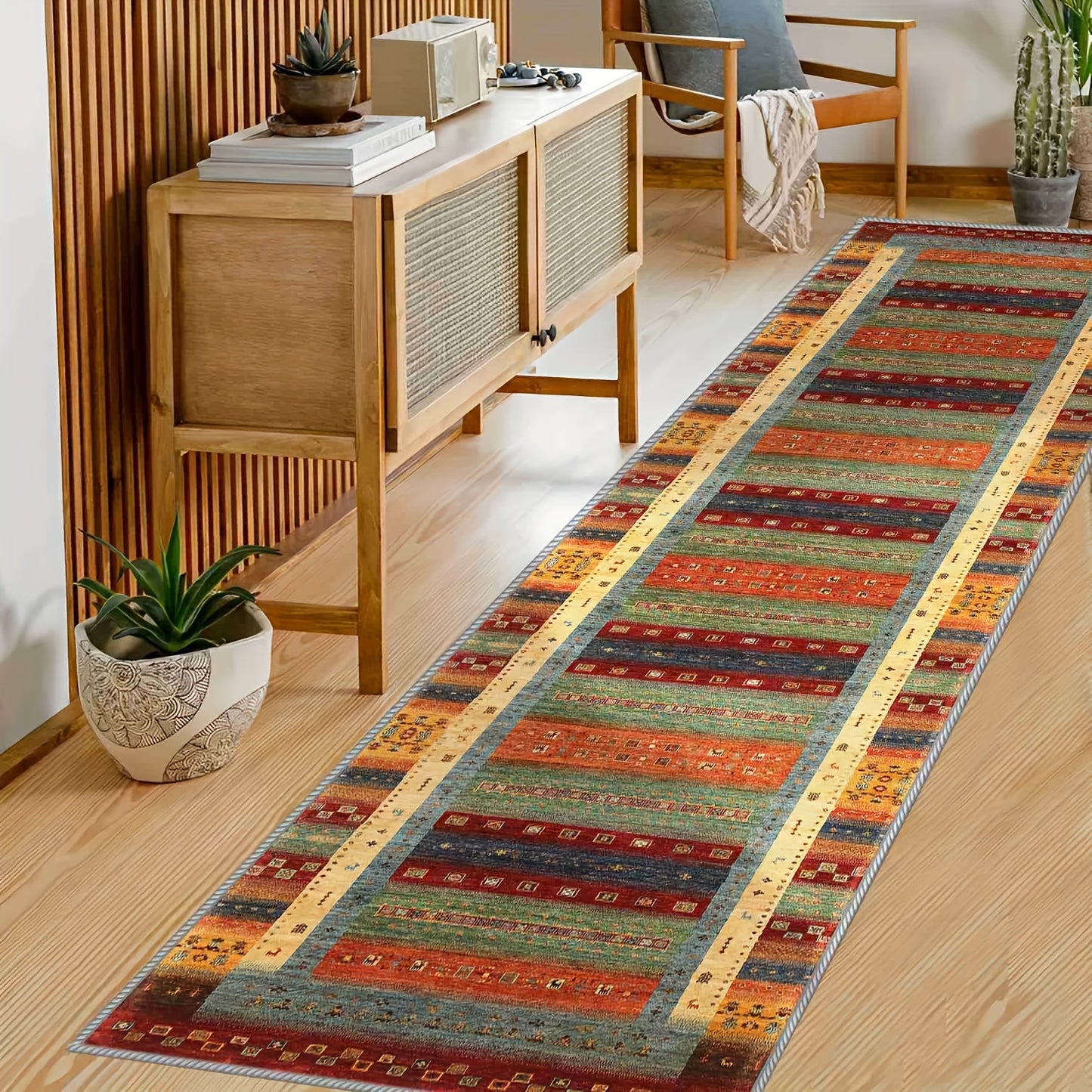Vibrant Abstract Geometric Crystal Velvet Runner Mat