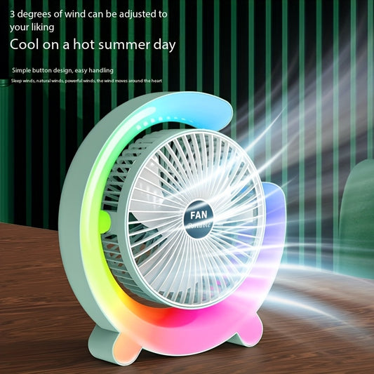 USB Desk Fan with LED Lighting - Quiet Portable Desktop Cooler