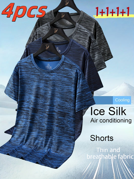 4pcs Men'S Ice Silky Breathable Athletic T-Shirts
