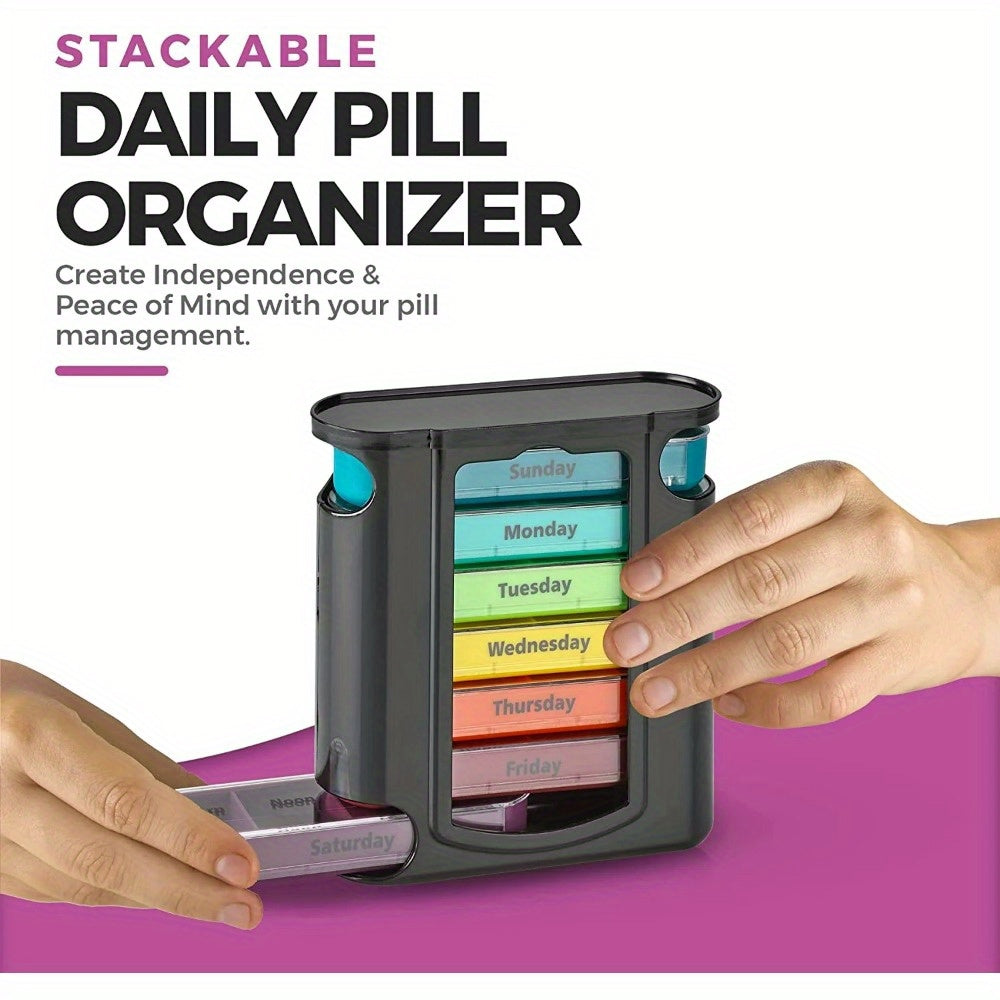 Weekly Pill Black Organizer 1 Dispenser 7 Stackable Compartments