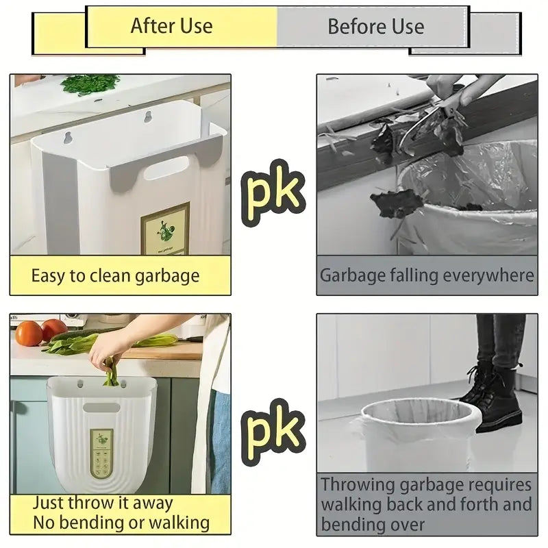 Wall-Mounted Trash Can with Self-Adhesive Hooks