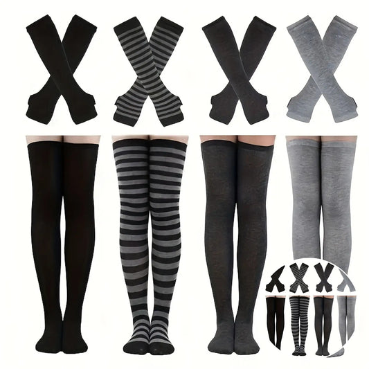 6 Sets of Women'S Striped Knee-High Socks