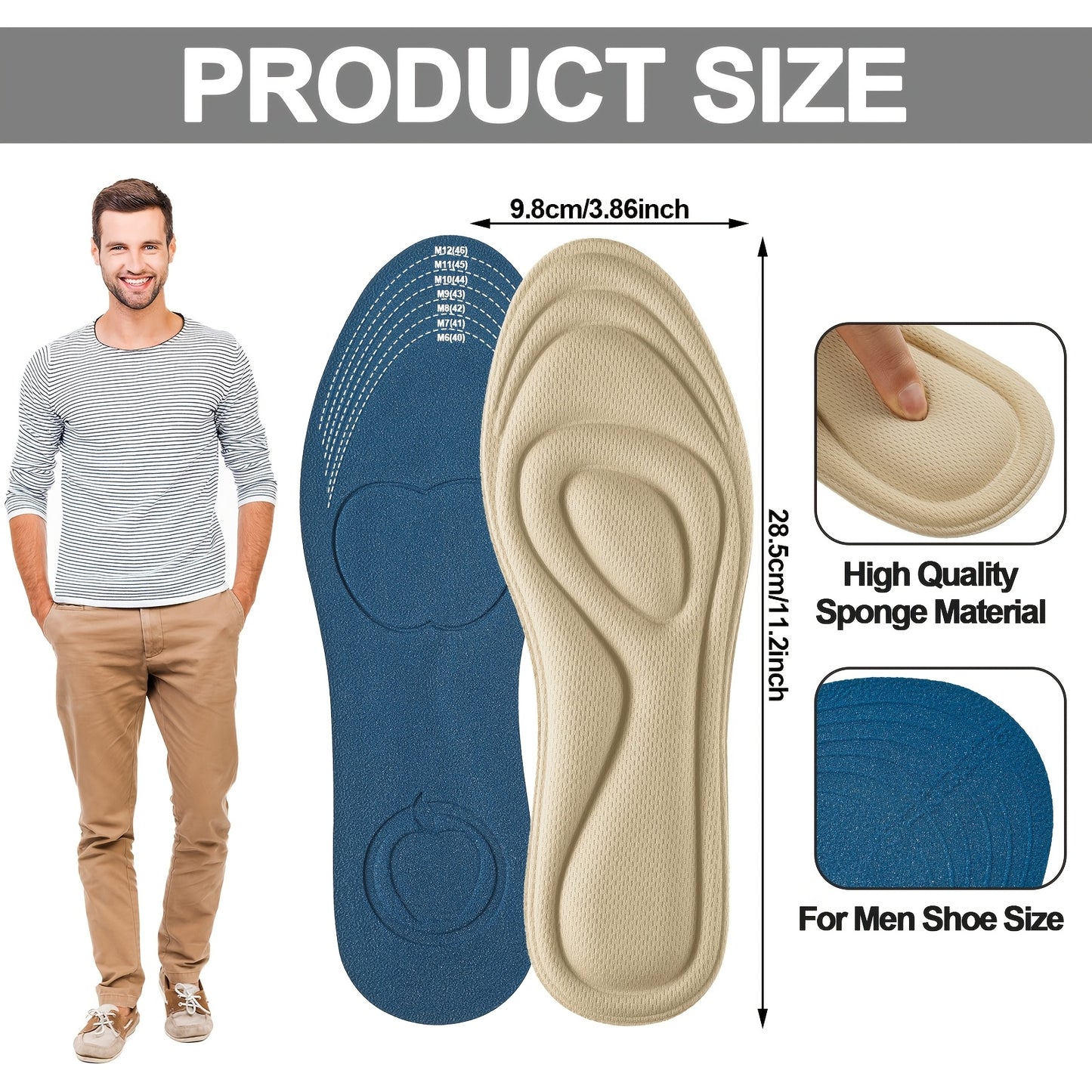 sports insoles, breathable and non slip, suitable for both men and women