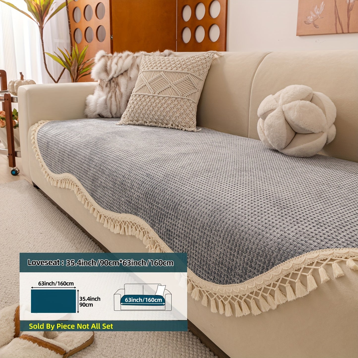 Classic Style Chenille Sofa Cover with Tassels