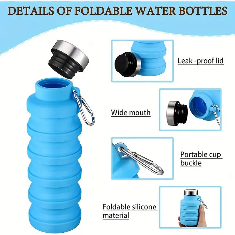Collapsible Silicone Water Bottle with Carabiner