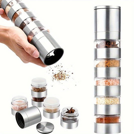 5-in-1 Stainless Steel Spice & Salt Grinder Set