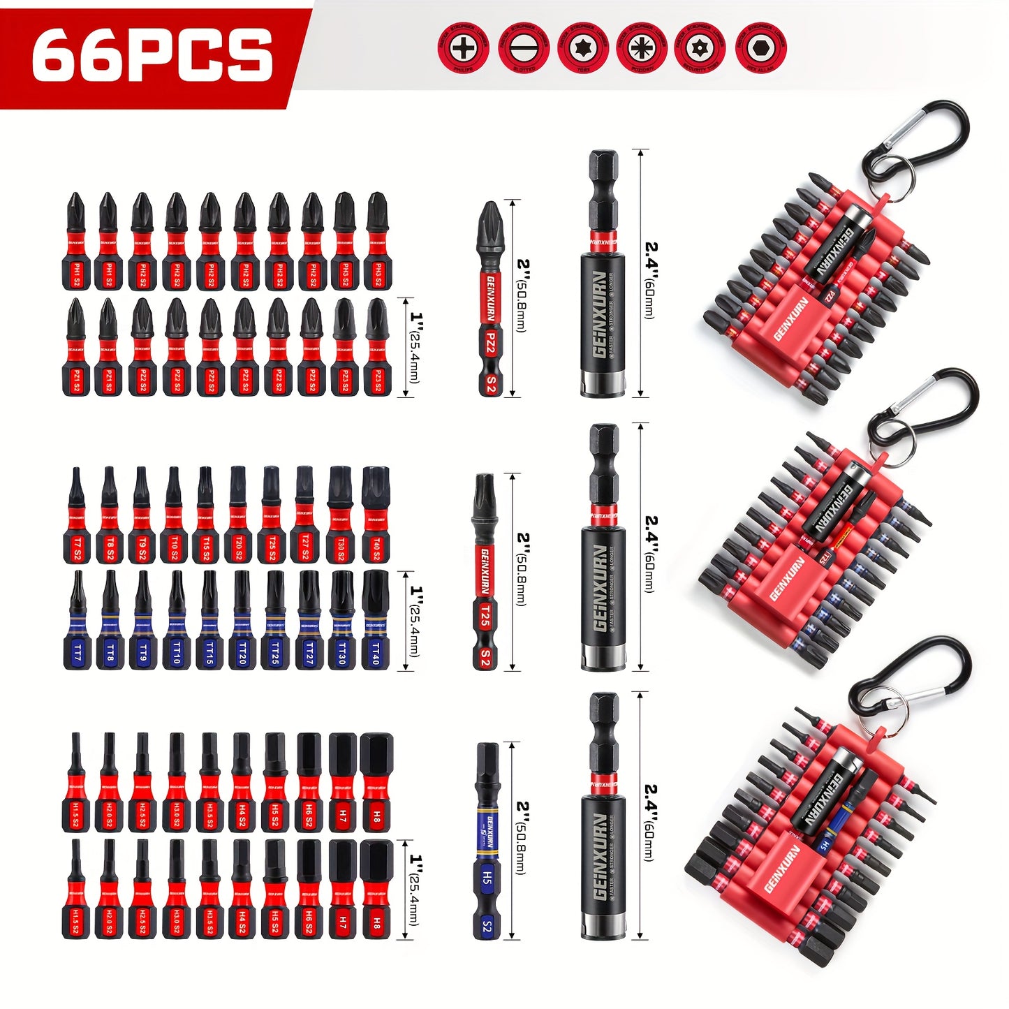 25/50mm 66pcs Impact Screwdriver Bit Set