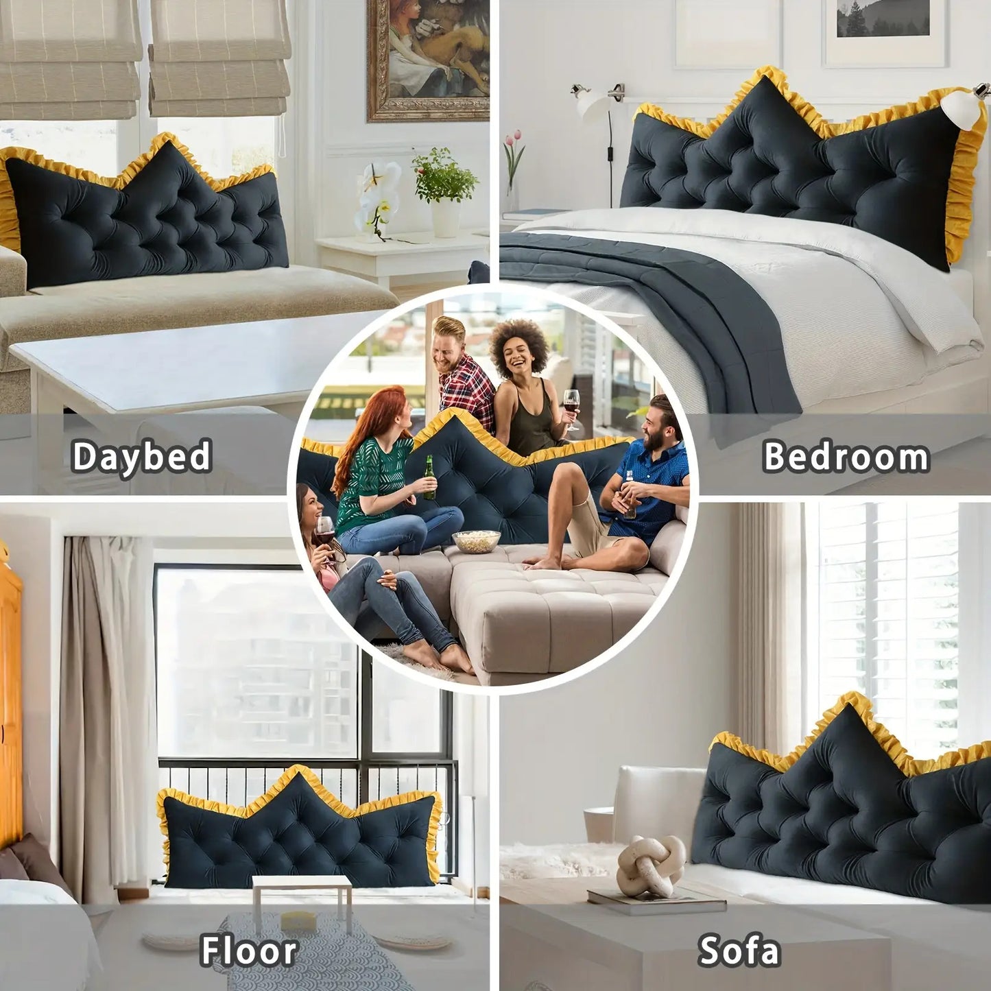 Vintage Style Tufted Backrest Pillow with Ruffle Trim