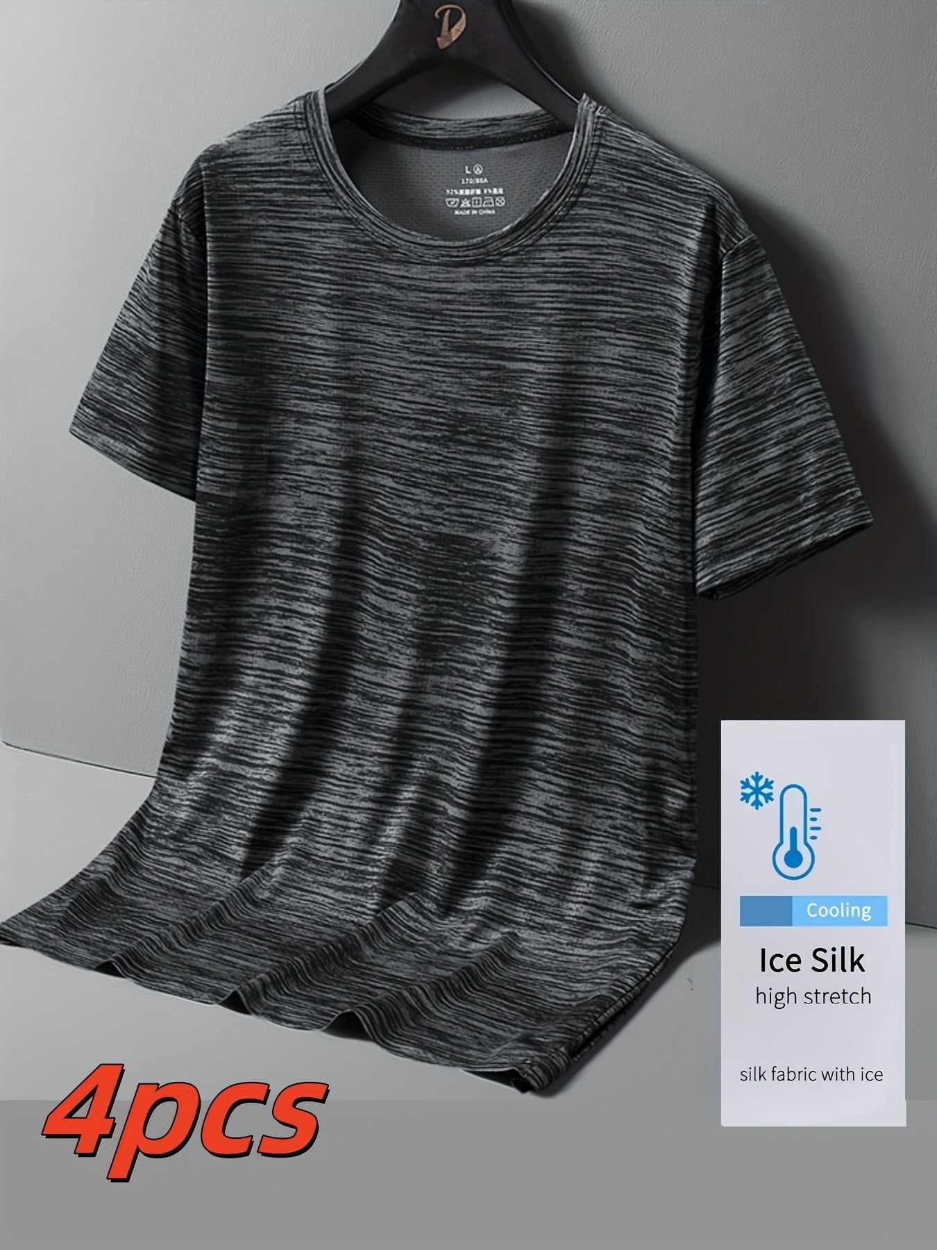 4pcs Men'S Ice Silky Breathable Athletic T-Shirts
