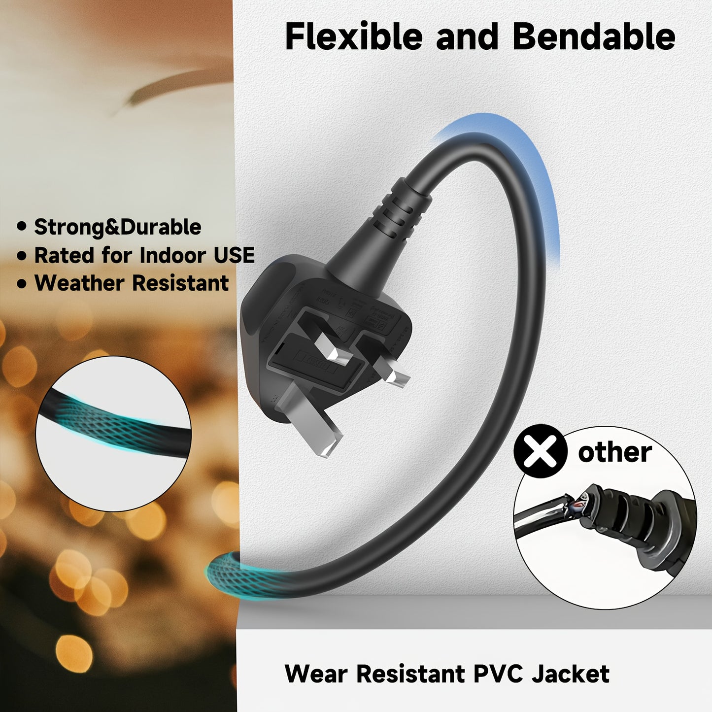3 Way Power Cord Splitter Cable, 3 Prong 1 To 3 Extension Cord