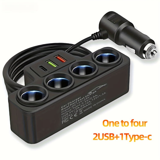 4-Port Car Charger with USB-A & USB-C Fast Charging Ports