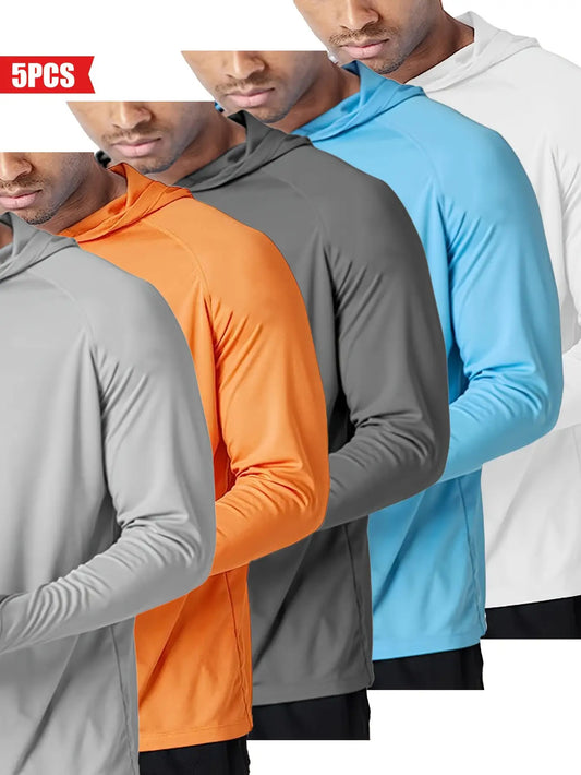 5pcs Men'S Quick-Dry Hooded Shirts