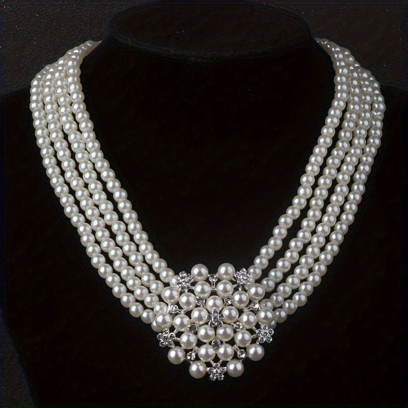 [Atmospheric Flower Necklace] 4-row Bead Necklace with a pair of earrings set