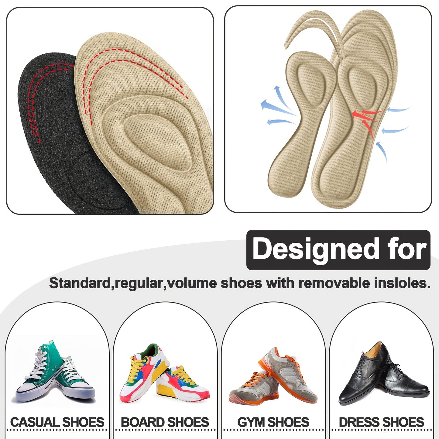 sports insoles, breathable and non slip, suitable for both men and women