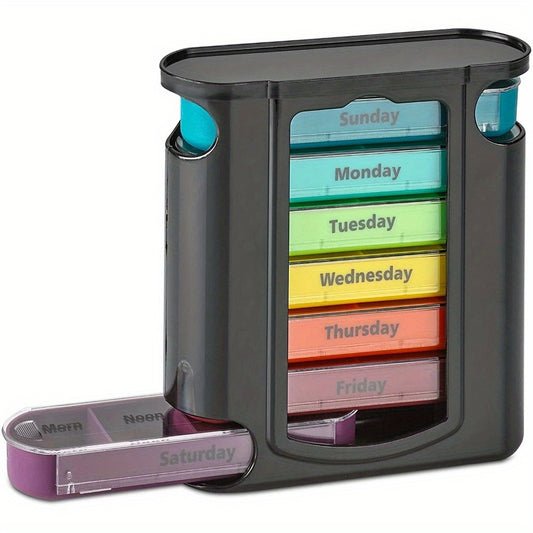 Weekly Pill Black Organizer 1 Dispenser 7 Stackable Compartments