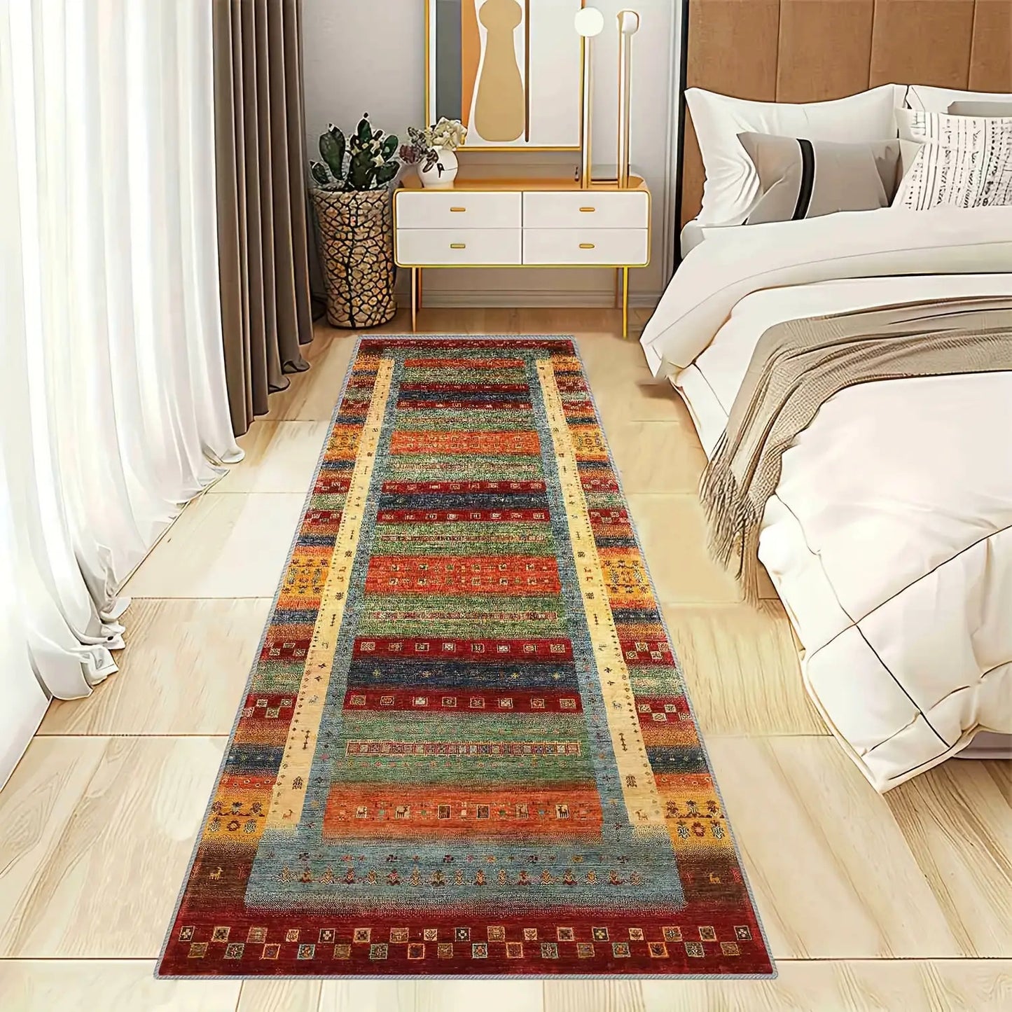 Vibrant Abstract Geometric Crystal Velvet Runner Mat