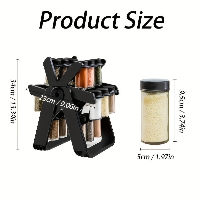 18 spice jars with a 360° rotating spice rack