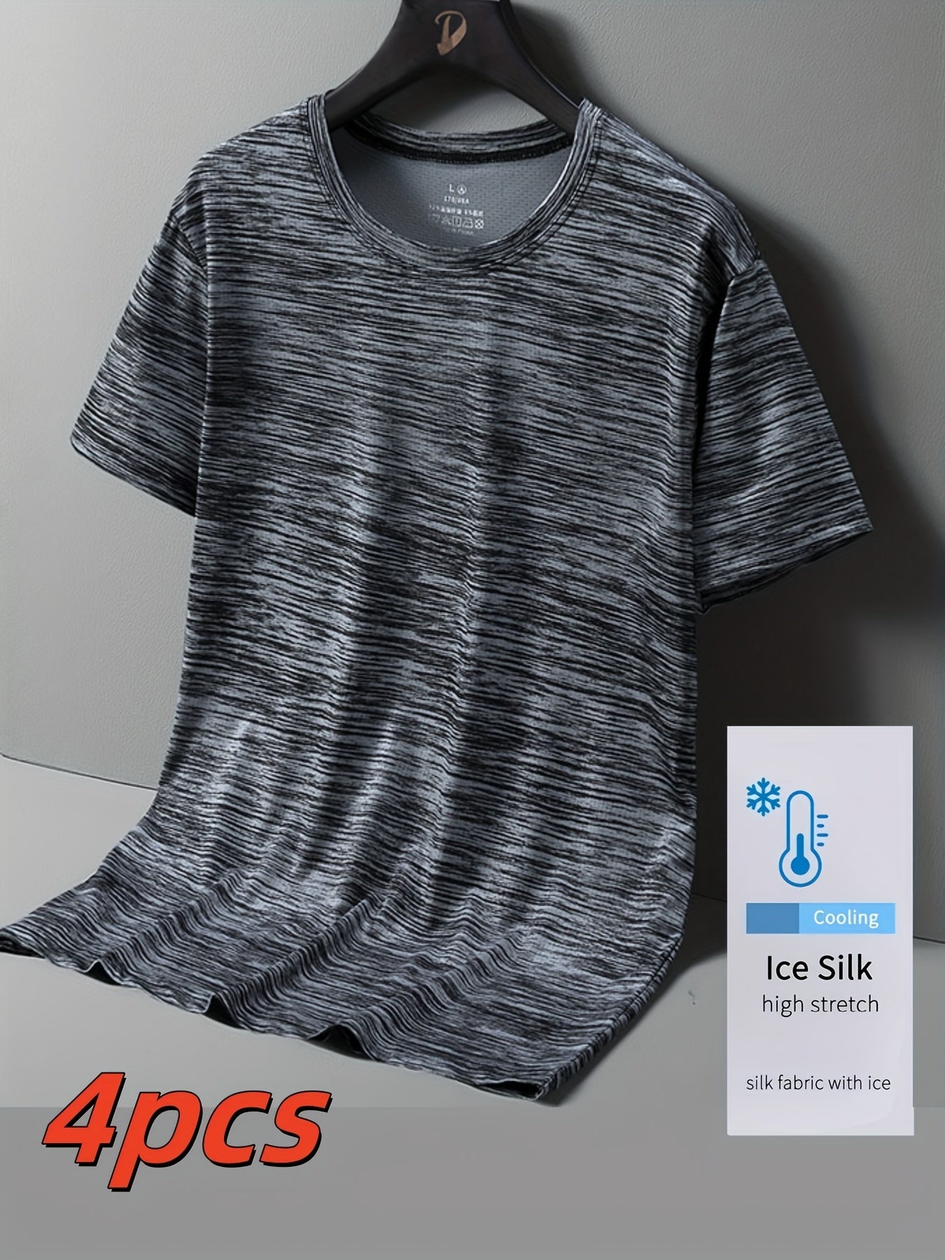 4pcs Men'S Ice Silky Breathable Athletic T-Shirts