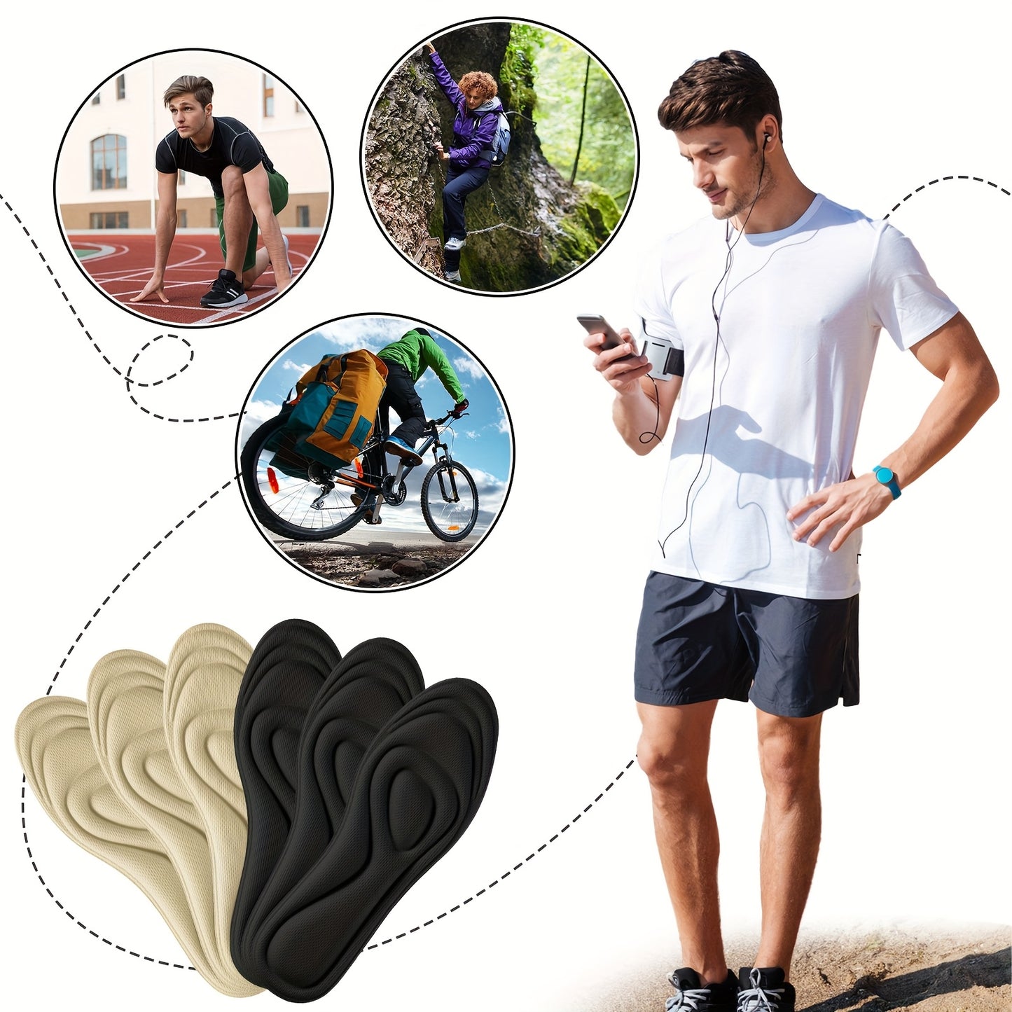 sports insoles, breathable and non slip, suitable for both men and women