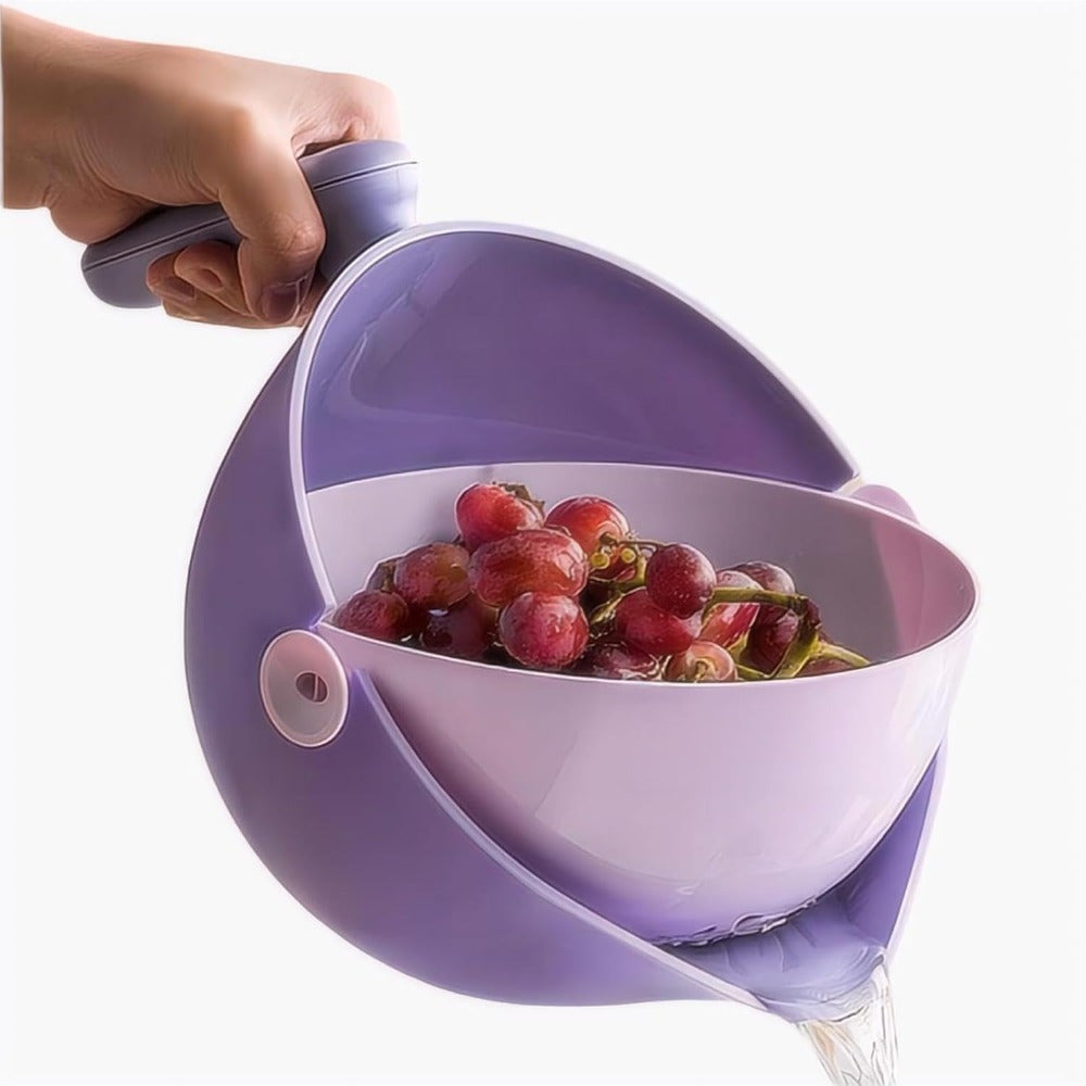 2-in-1 Lilac Purple Kitchen Colander & Strainer - Rotating Washing Basket