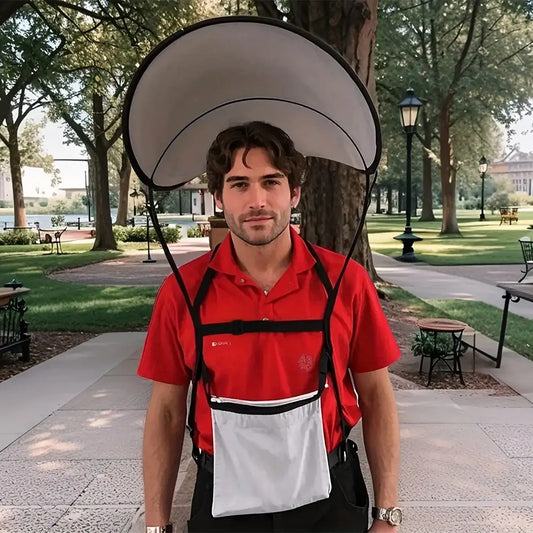 6-Rib Dual-Deflect Neck Strap Umbrella - Manual Open/Close Portable Sun Hat