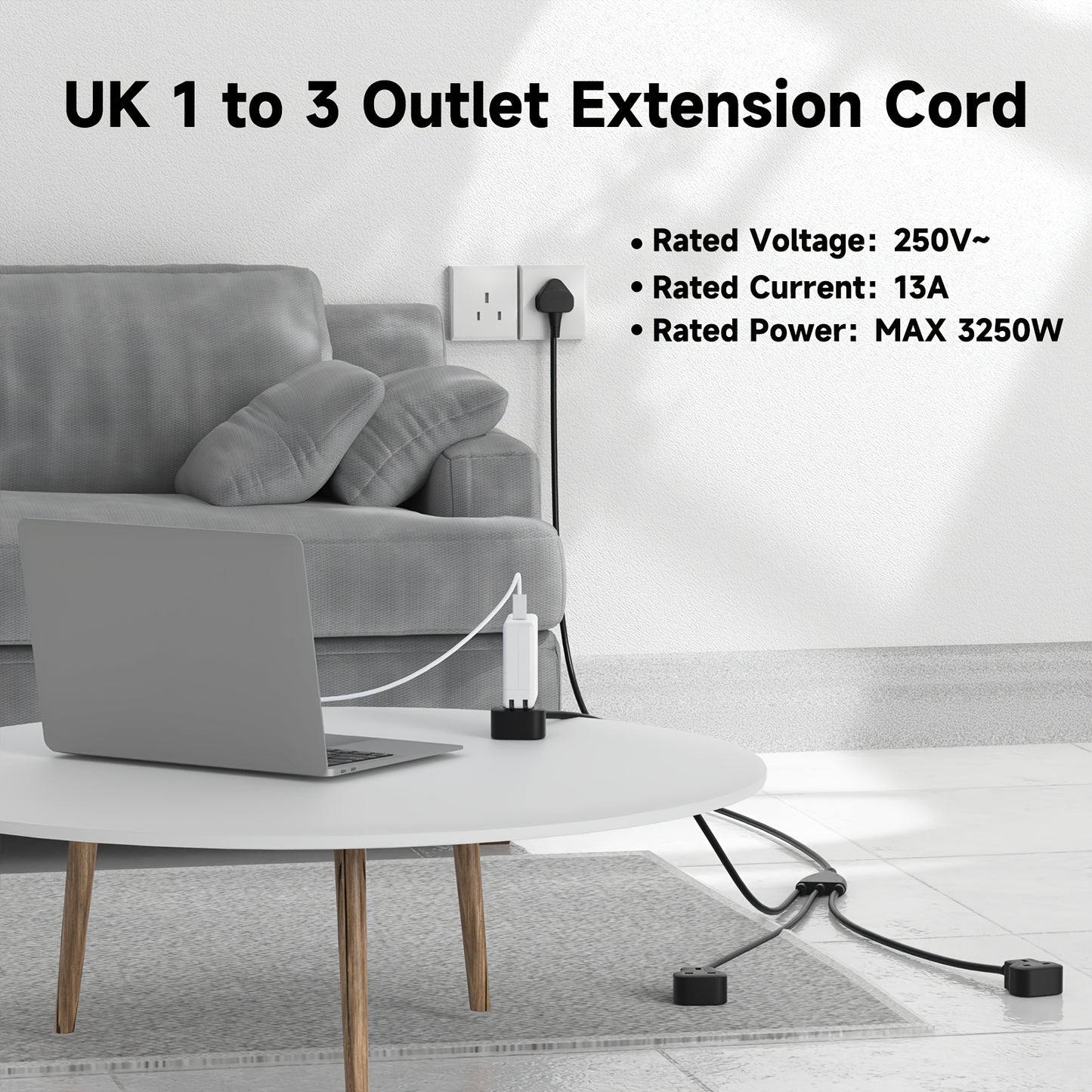 3 Way Power Cord Splitter Cable, 3 Prong 1 To 3 Extension Cord