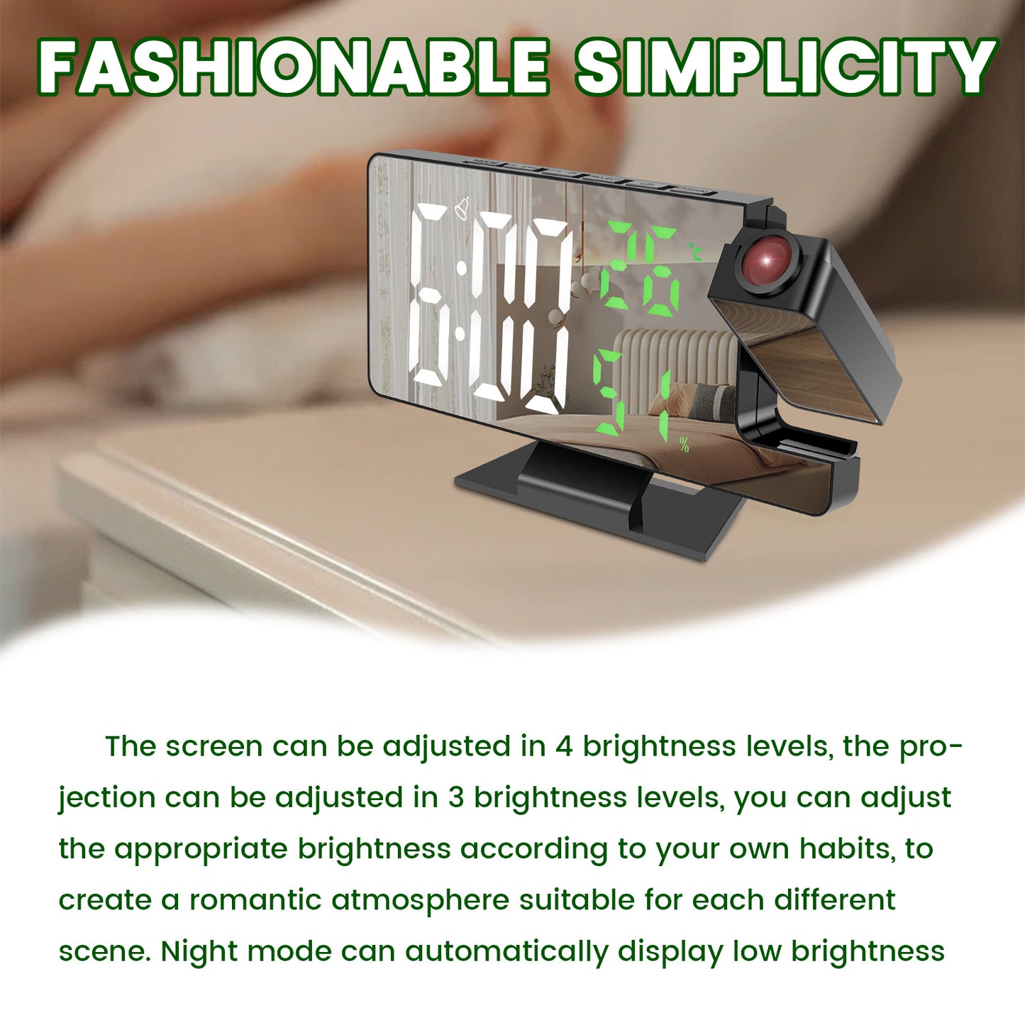 [Rotatable Mirror Projection Clock] 4 Level Dimmable Projection Alarm Clock