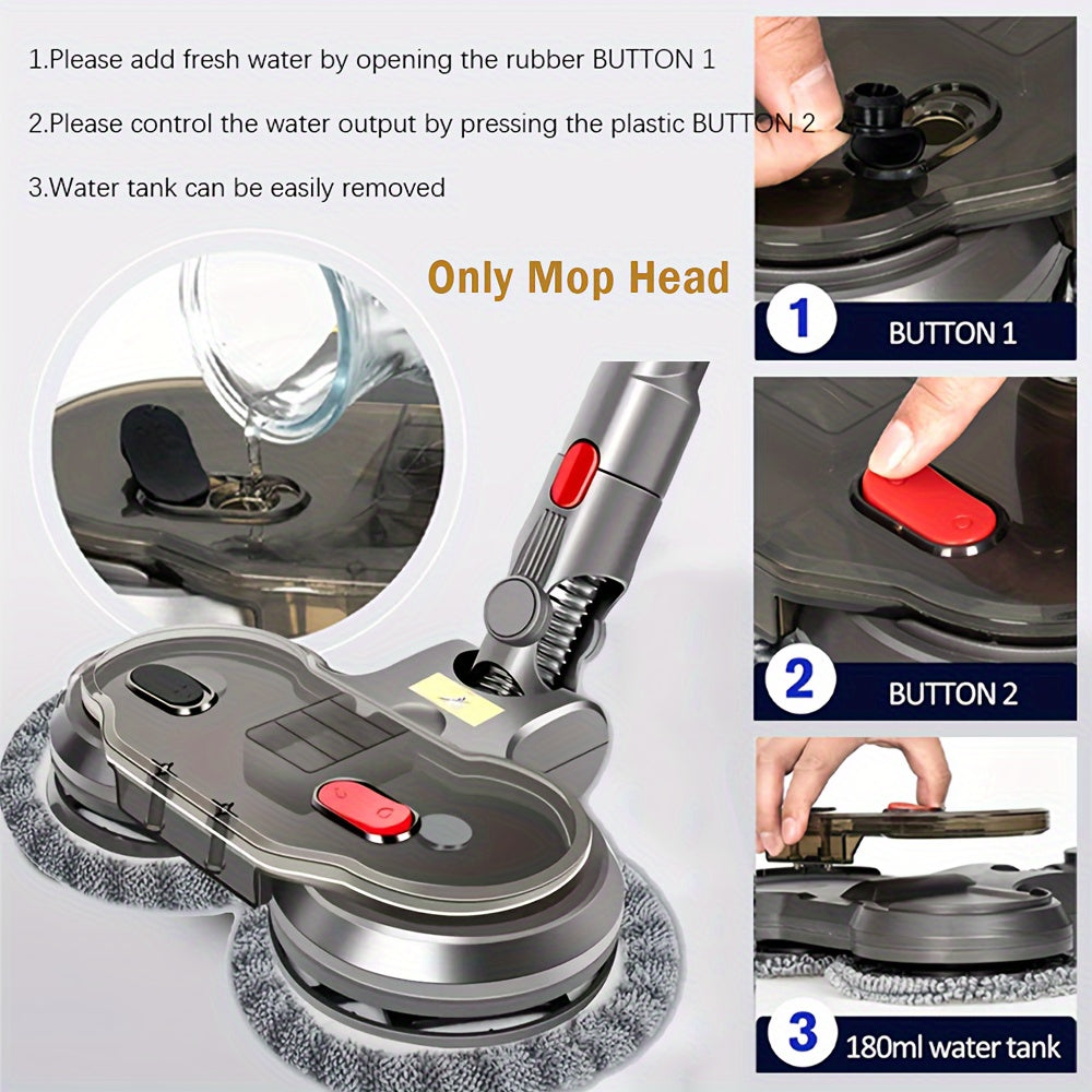 V200PCT Compatible Electric Mop Head, Featuring a Detachable Water Tank And Six Cloths Included